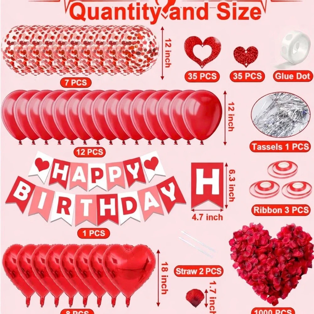 Birthday Valentine’s Day Red Heart Party Decoration Set